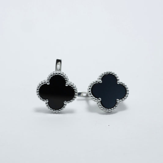 Maxi Black Onyx Clover Earrings , 925 Silver , 552