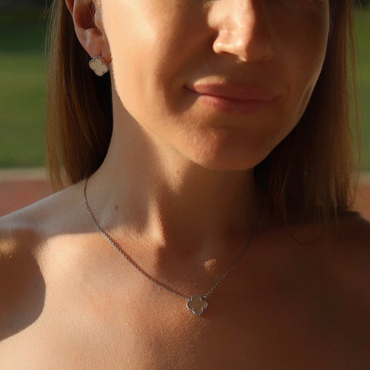 Mother of Pearl Clover Jewelry Set Maxi Size | 925 Sterling Silver Luxury Set — Срібний комплект Клевер Maxi з перламутром|552