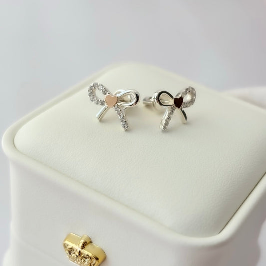 Gold Accent Heart Stud Earrings | 925 Silver | 573
