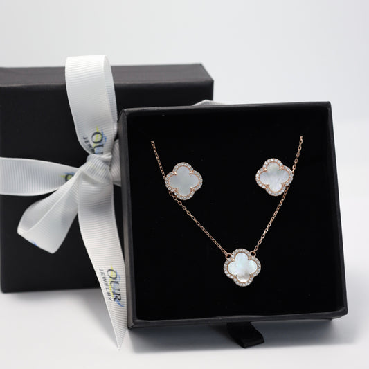 925 Sterling Silver Gold-Plated Necklace & Earrings Set with Mother of Pearl| Срібний комплект з позолотою 585 та перламутром | 550