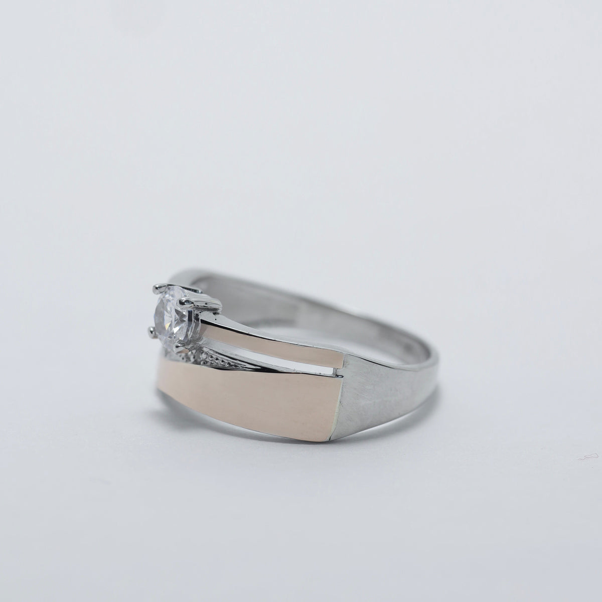Silver Ring with 9K Gold Accent & Zirconia — 596 — image 2