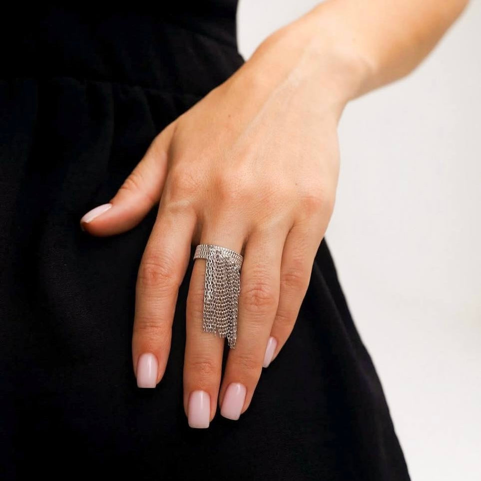 Chain-Link Statement Ring — 925 Sterling Silver — 2127 — image 2
