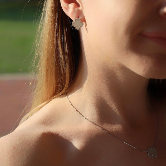 Maxi Mother-of-Pearl Clover Earrings , 925 Silver , 552