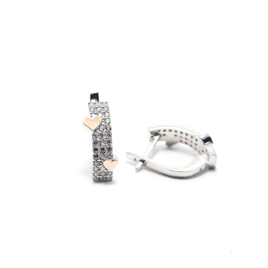 Heart Zirconia Earrings with Gold Accents , 925 Silver , 587