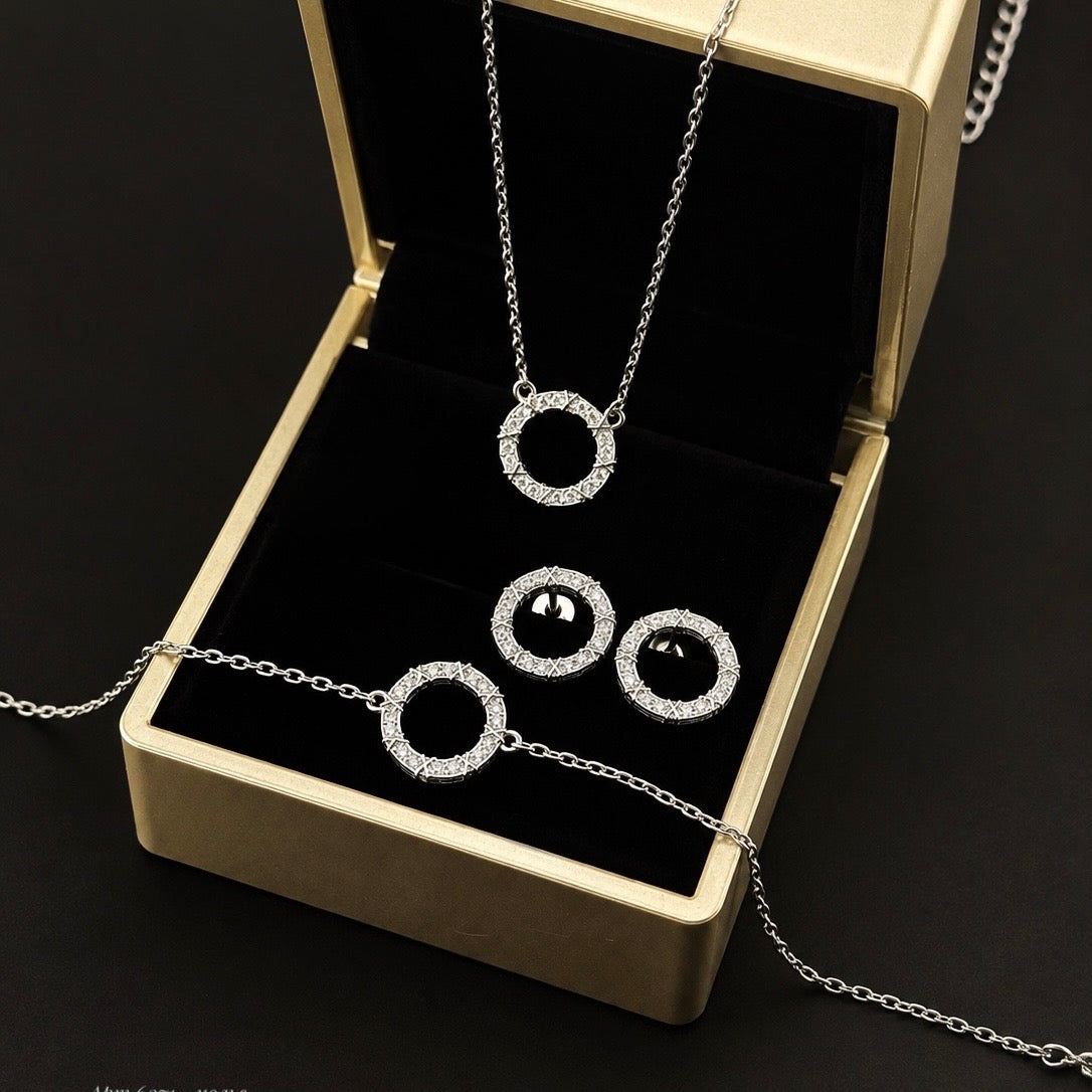 925 Sterling Silver Circle Jewelry Set with CZ| Срібний комплект з фіанітами|074