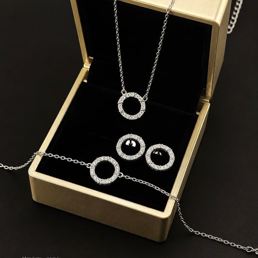 925 Sterling Silver Circle Jewelry Set with CZ| Срібний комплект з фіанітами|074