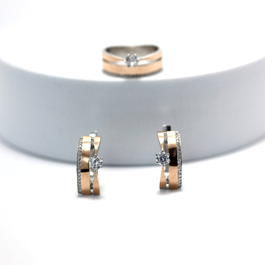 Silver Jewelry Set with Gold Plates & Zirconia|Срібний комплект з каблучкою та сережками з золотою пластиною|291