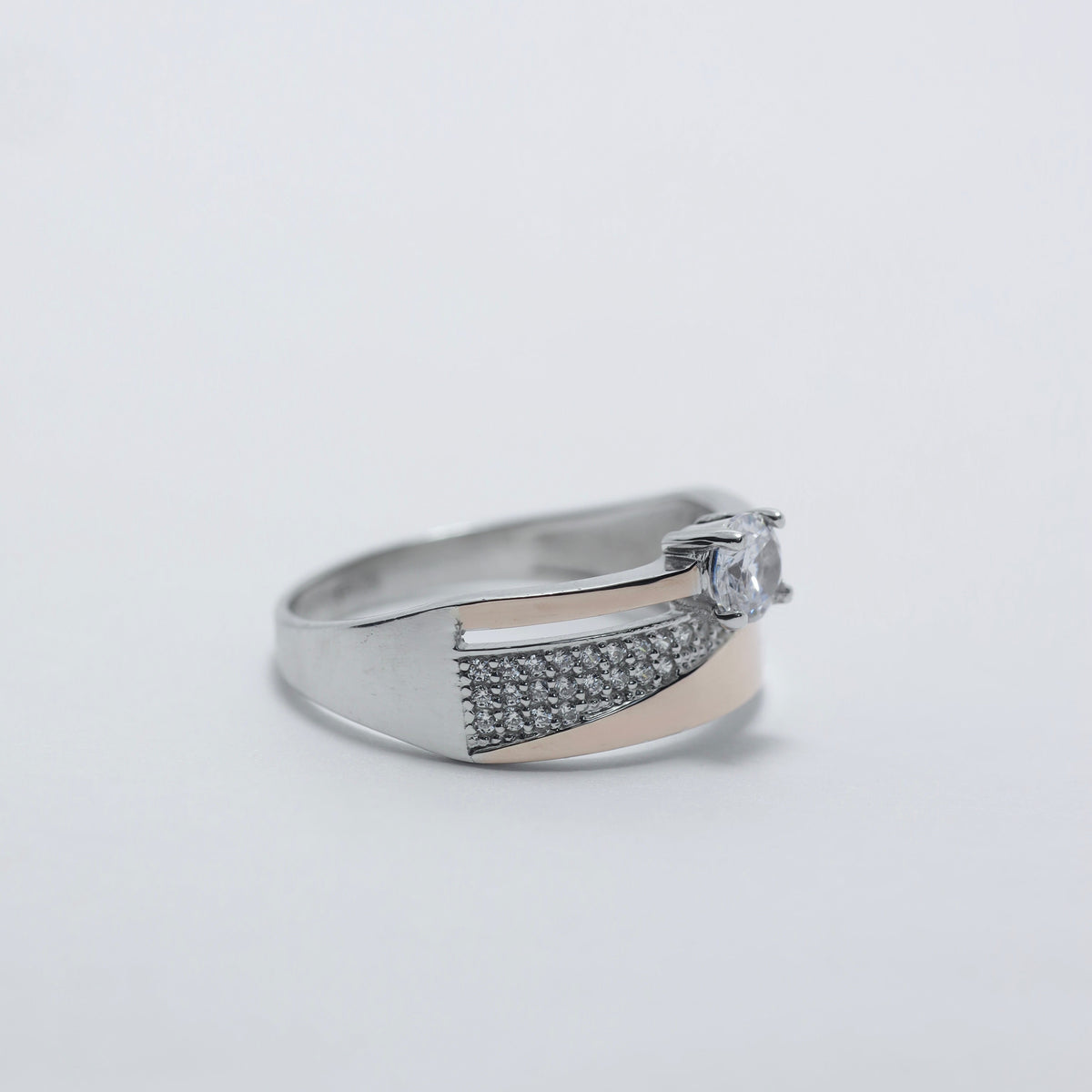 Silver Ring with 9K Gold Accent & Zirconia — 596 — image 3