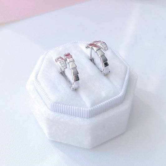 Zirconia Hoop Earrings , 925 Sterling Silver , 529