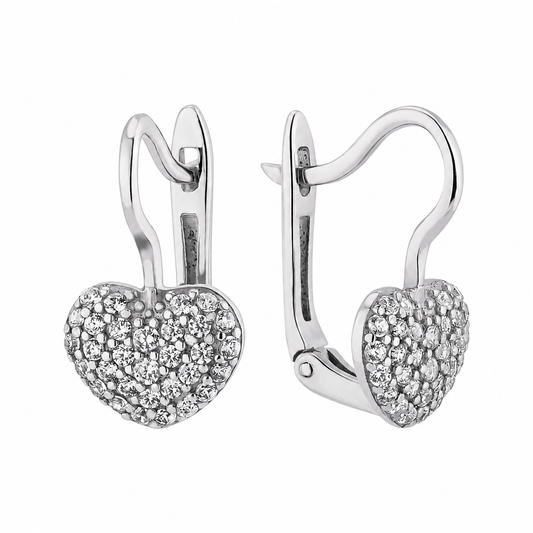 Heart Zirconia Earrings , 925 Sterling Silver , 421